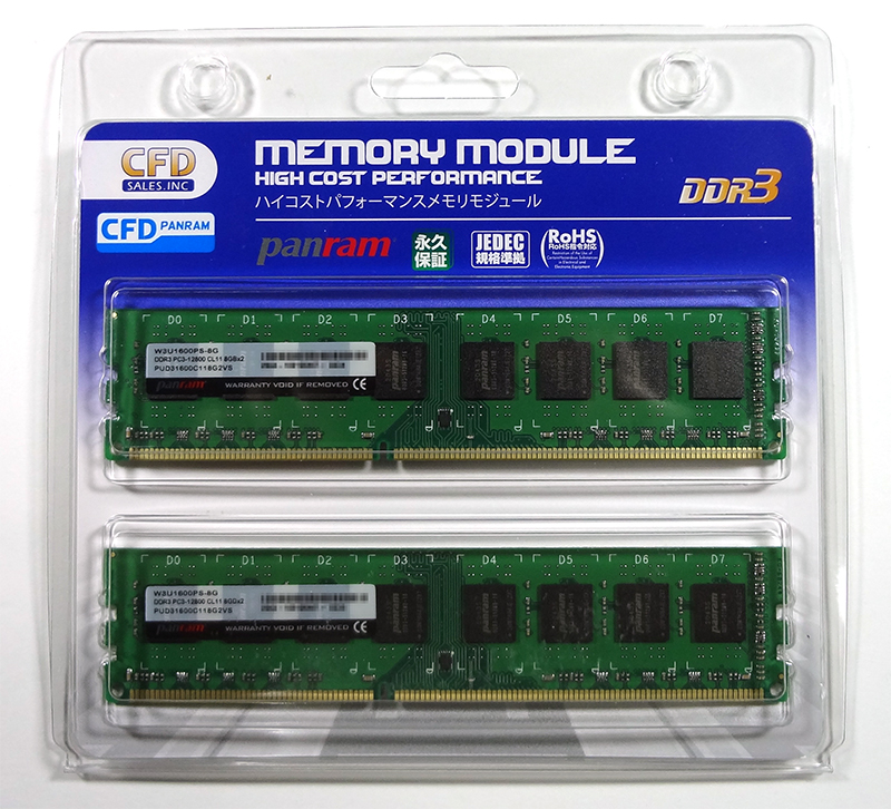 交換無料！ CFD販売 デスクトップPC用 メモリ PC3-12800 DDR3-1600 8GB×2枚 240pin DIMM 無期限保証  Panram W3U1600PS-8G qdtek.vn