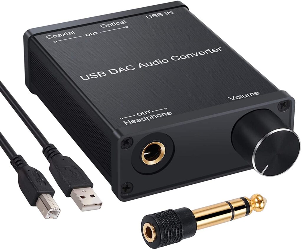 【LiNKFOR USB DAC 音声変換器】 USB入力 光/同軸/RCA/6.35ｍｍ/3.5mmジャック出力 ヘッドホンアンプ機能